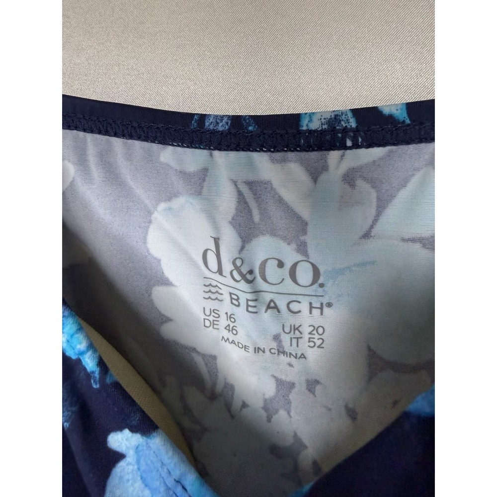Denim & Co. Beach Ruffle Trim V-Neck Swim Dress Navy Floral, Reg 16 - Picture 6 of 8